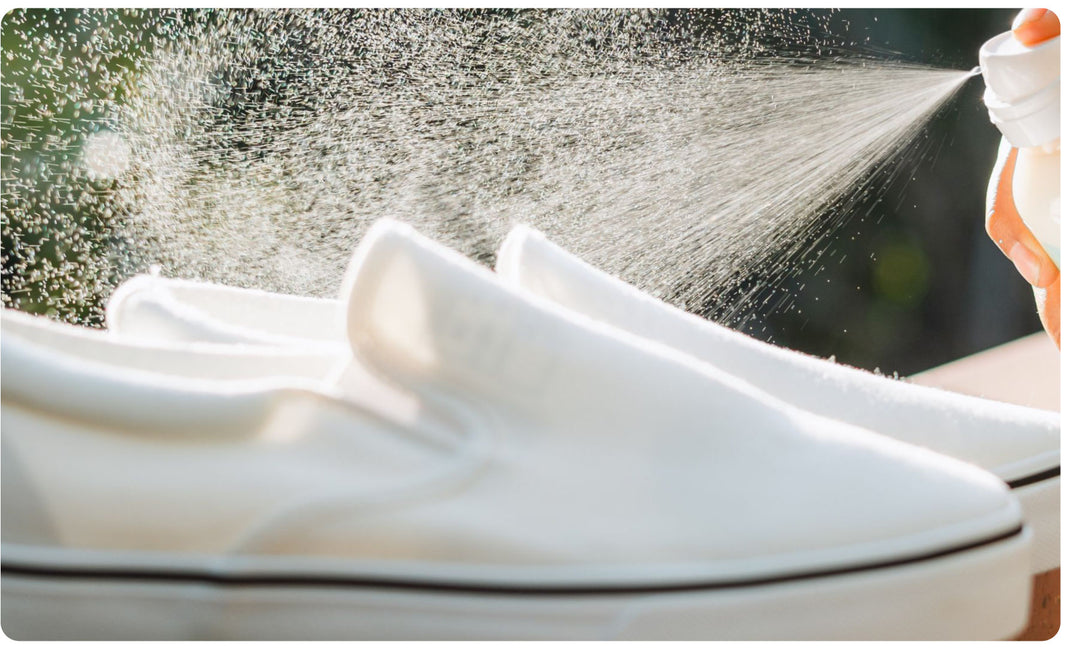 Shoes Being Sprayed with ProofPlus