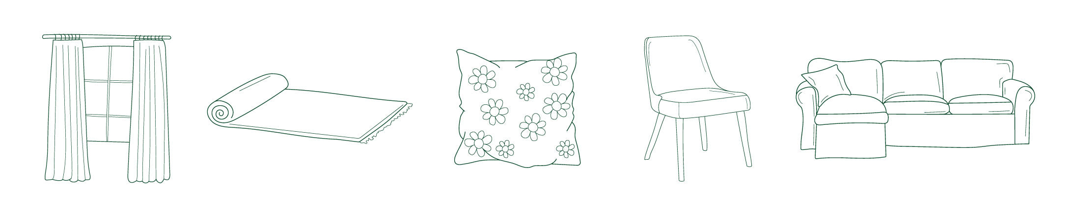 decorative pillow, upholstered dining chair, curtains, couch, rug icons
