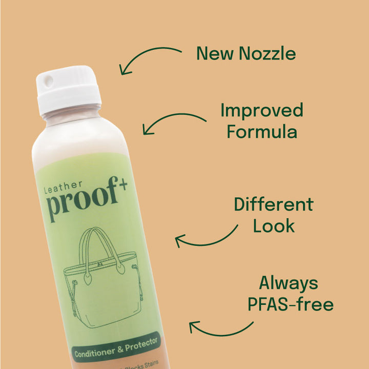 ProofPlus Leather Conditioner & Protector bottle, new nozzle, improved formula, different look, always PFAS-free