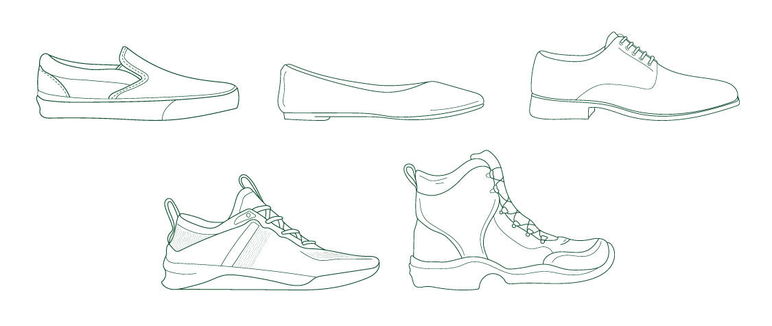 slip ons, running shoes, flats, dress shoes, boots icons