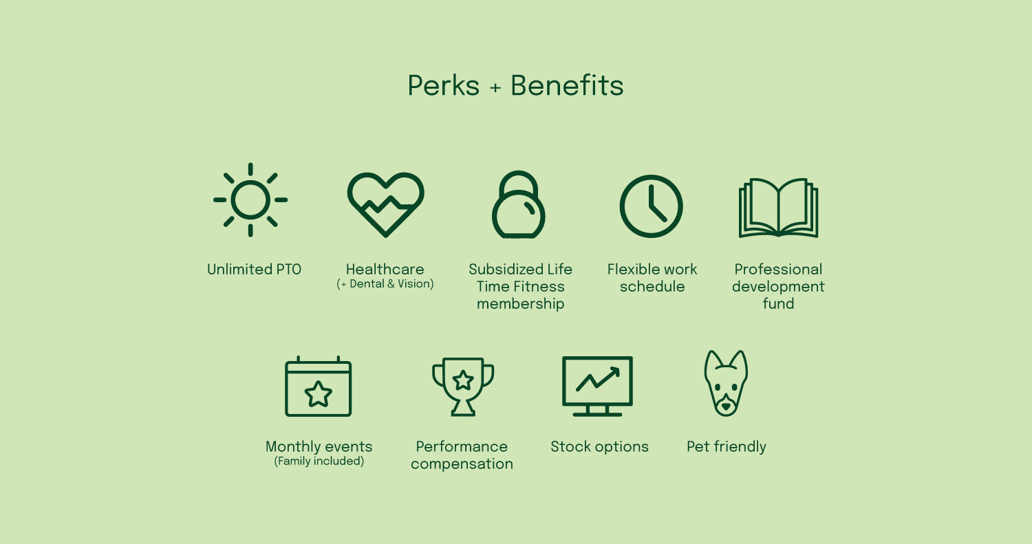 perks and benefits of working at ProofPlus, unlimited PTO, healthcare, monthly events, stock options, pet friendly
