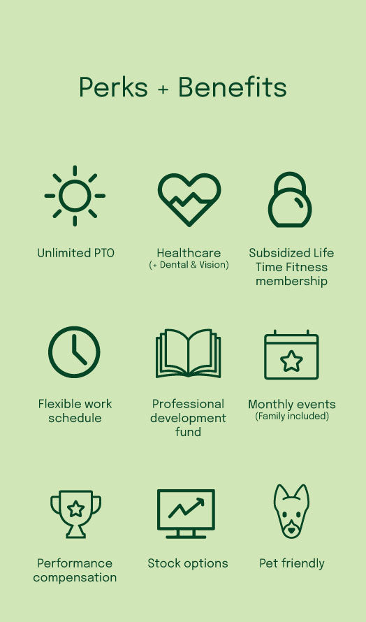 perks and benefits of working at ProofPlus, unlimited PTO, healthcare, monthly events, stock options, pet friendly