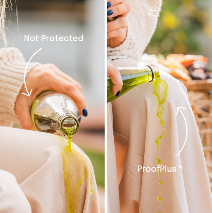 green liquid staining not protected pants compared to rolling off ProofPlus protected pants