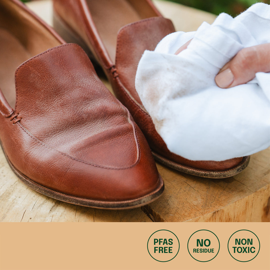 cloth cleaning old leather shoes and icons PFAS-free, no residue, non toxic