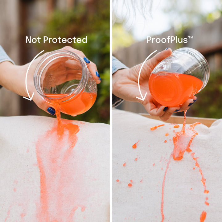 juice staining not protected outdoor chair cushion compared to juice rolling off stain free protected cushion